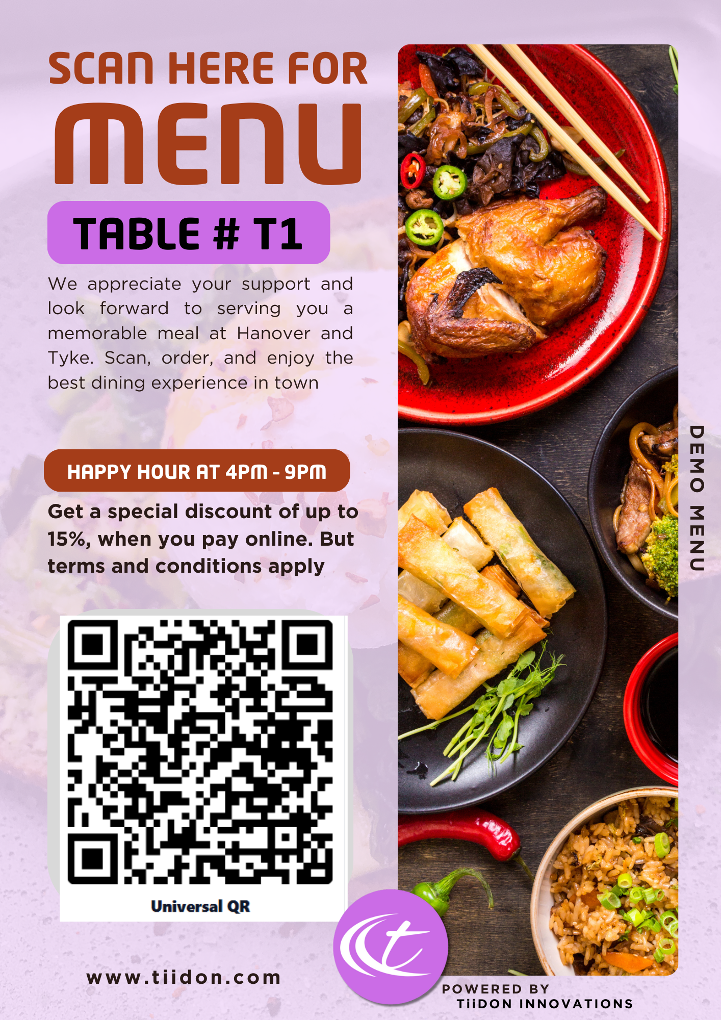 Preview of Tiidon QR menu and admin dashboard